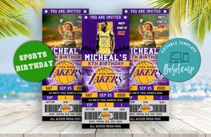 Los Angeles Lakers Birthday Ticket Party Invites Instant Download