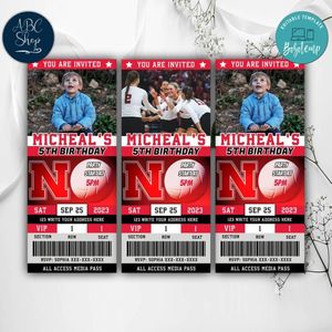 Huskers Volleyball Birthday Ticket Invitation Instant Download