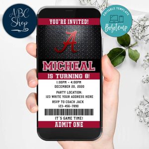 Electronic Alabama Crimson Tide Electronic Invite Birthday Invites Instant Download