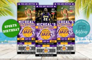 Editable Kobe Bryant Los Angeles Lakers Birthday Ticket Invite Instant Download
