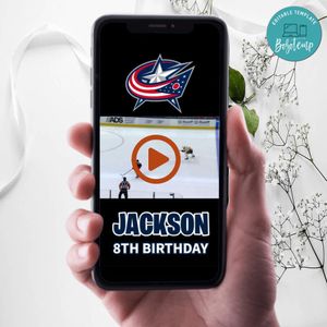 Columbus Blue Jackets Birthday Video Invitation Digital Template Customizable Instant Download