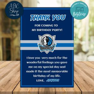 Dallas Mavericks Thank you card Template to Print at Home Instant Download
