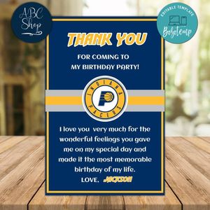 Indiana Pacers Thank you card Template to Print at Home Instant Download