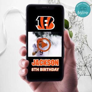 Cincinnati Bengals Birthday Video Invitation Digital Template Customizable Instant Download