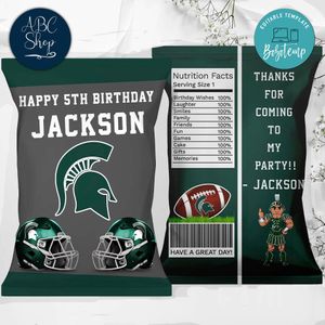 Printable Michigan State Spartans Birthday Chip Bags Instant Download