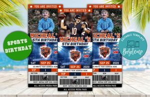 Chicago Bears Ticket Birthday Editable Templates DIY