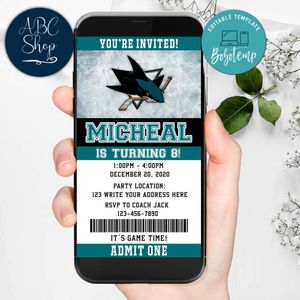 Electronic San Jose Sharks Ticket Electronic Invite Birthday Invitations Instant Download