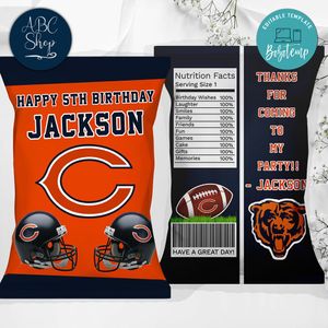 Printable Chicago Bears Birthday Chip Bags Instant Download