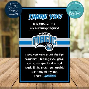 Orlando Magic Thank you card Template to Print at Home Instant Download