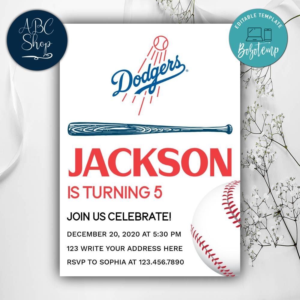 Printable Los Angeles Dodgers Birthday Invitation DIY Createpartylabels