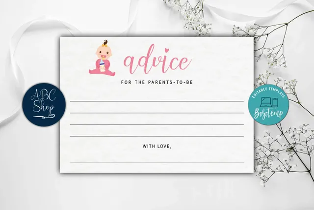 Editable Advice for Parents Baby Girl Baby Shower Cards DIY | Bobotemp for Advice For Parents To Be Free Printable