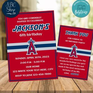 Los Angeles Angels Party Invitations and Free Thank You Card Instant Download