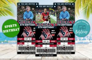 Editable Houston Texans Birthday Ticket Invites Instant Download