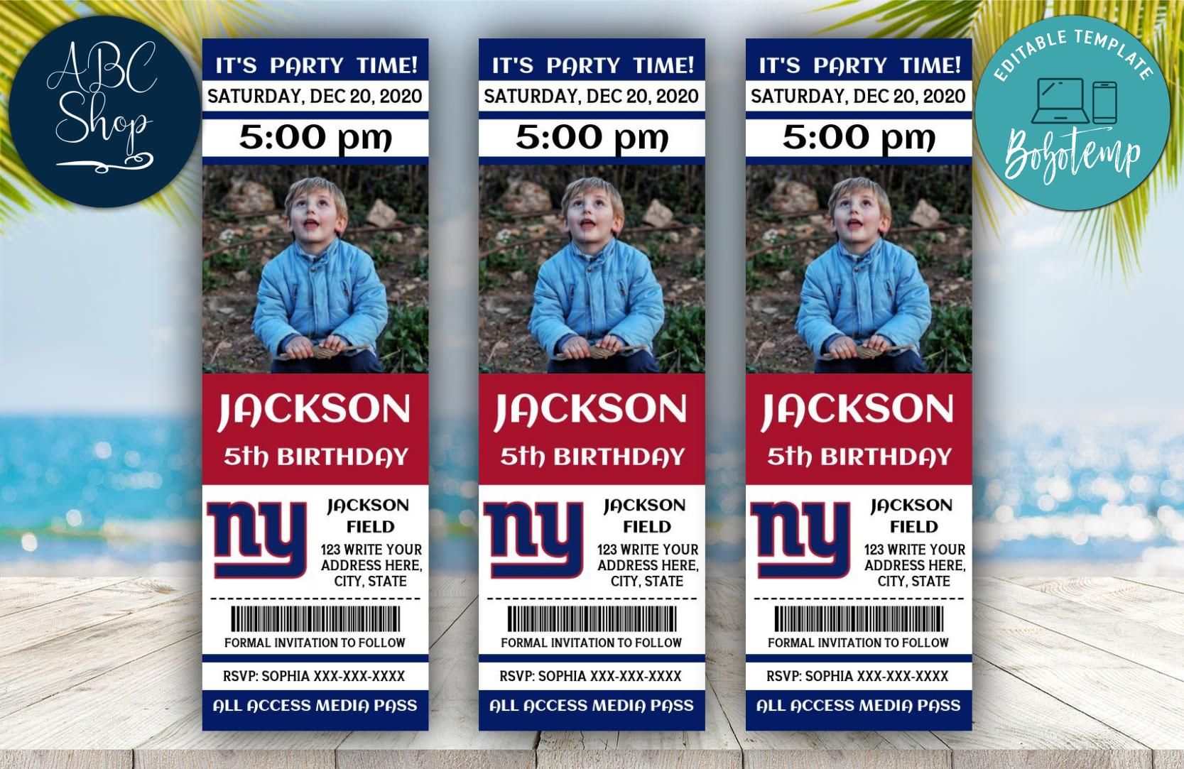 Printable New York Giants Birthday Ticket Invitations DIY | Bobotemp