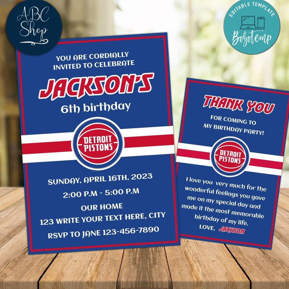 Detroit Pistons Party Invitations Instant Download | Bobotemp