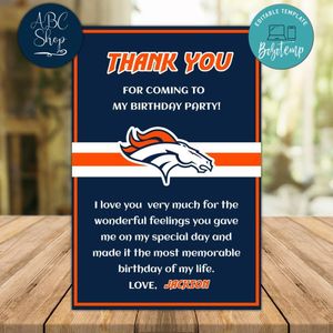 Denver Broncos Thank you card Template to Print at Home Instant Download