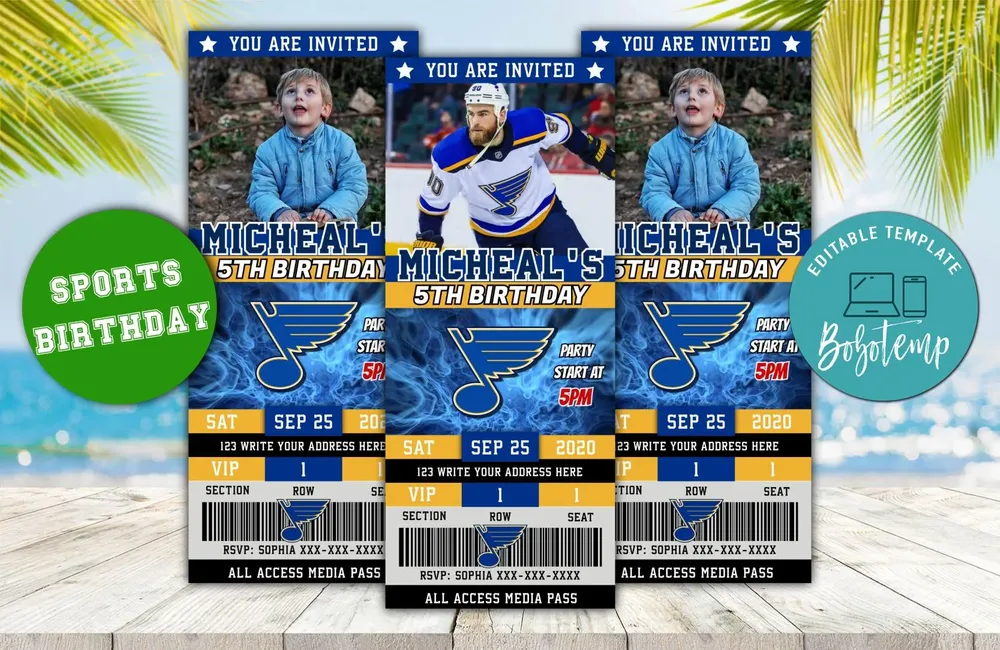 Editable St Louis Blues Birthday Ticket Invitations | Sportspartydesign