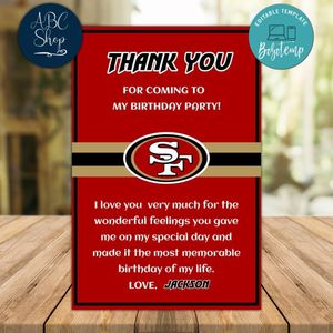 San Francisco 49ers Thank you card Template to Print at Home Instant Download