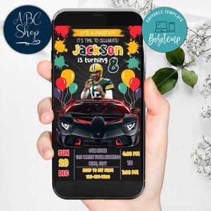 Mobile Aaron Rodgers Green Bay Packers Drive By Birthday Parade Electronic Invite Invitation Template Instant Download