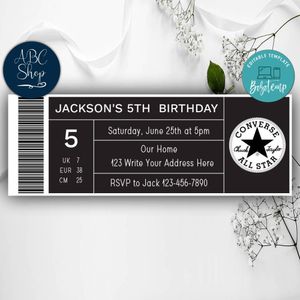 Converse Shoe Box Label Birthday Ticket Invitations Instant Download