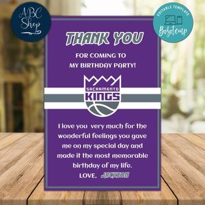 Sacramento Kings Thank you card Template to Print at Home Instant Download
