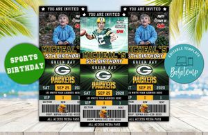 Editable Green Bay Packers Birthday Ticket Invites Instant Download