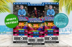 Editable Lionel Messi Barcelona FC Birthday Ticket Invite Instant Download