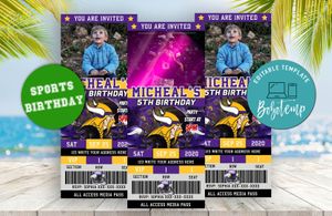 Editable Minnesota Vikings Party Ticket Invitations Instant Download