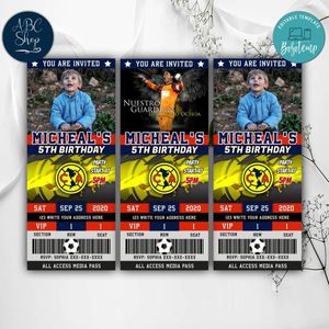 Printable Club America Birthday Ticket Invitations Instant Download