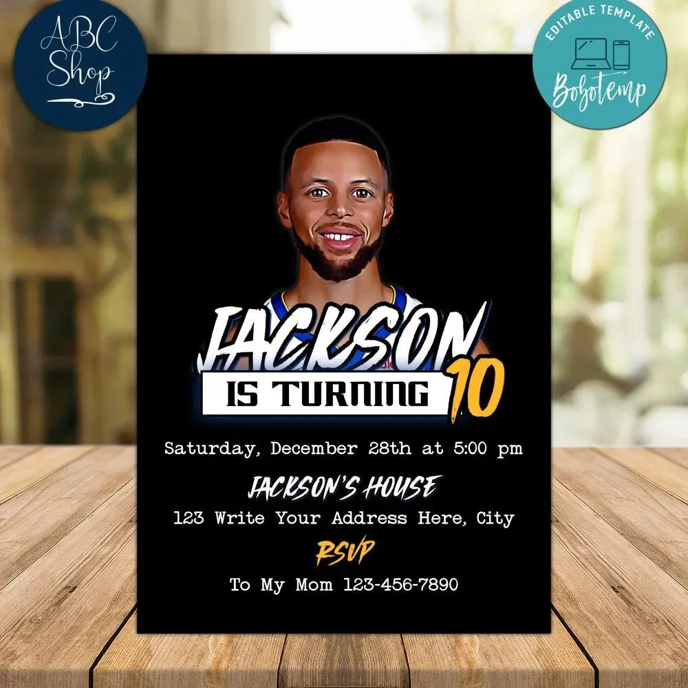 Stephen Curry Birthday Invitation Instant Download Createpartylabels