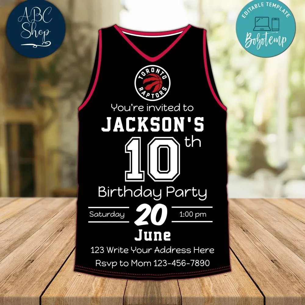 Toronto Raptors Jersey Birthday Invitation Instant Download | Bobotemp