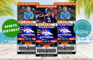 Editable Denver Broncos Birthday Ticket Invitations Instant Download
