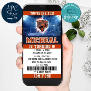 Electronic Chicago Bears Electronic Invite Birthday Invitation Instant Download