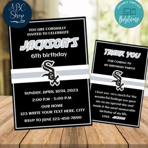 Chicago White Sox Party Invitations and Free Thank You Card Instant Download