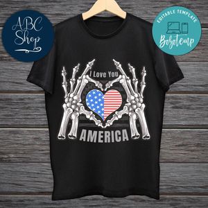 Printable I Love You America Fourth of July Skull Shirt Template Instant Download