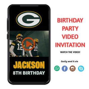 Green Bay Packers Birthday Video Invitation Digital Template Customizable Instant Download