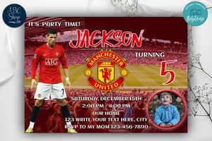 Manchester United Birthday Invites Template to Print at Home Instant Download