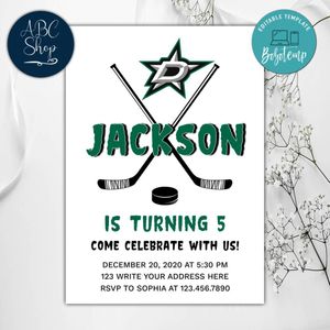 Printable Dallas Stars Birthday Invitations Instant Download
