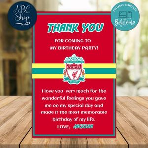 Liverpool Thank you card Template to Print at Home Instant Download