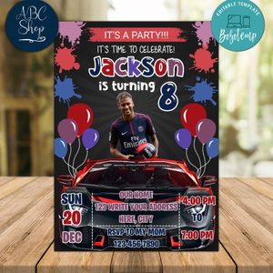 Neymar Paris Saint Germain Drive By Birthday Parade Invitation Printable Instant Download