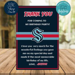 Seattle Kraken Thank you card Template to Print at Home Instant Download