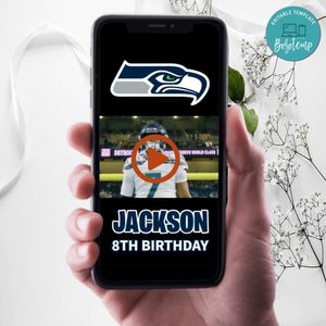 Seattle Seahawks Birthday Video Invitation Digital Template Customizable Instant Download