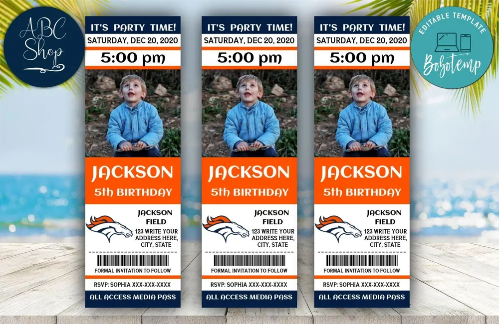 Printable Denver Broncos Birthday Ticket Invitations DIY | Bobotemp