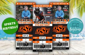 Editable Oklahoma State Cowboys Birthday Ticket Invitations Instant Download