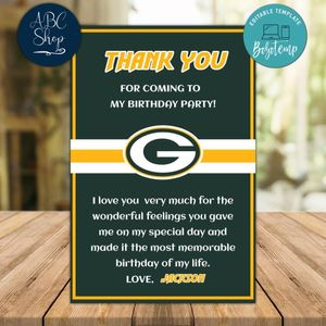 Green Bay Packers Thank you card Template to Print at Home Instant Download
