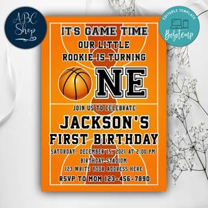 Basketball First Birthday Invitation Instant Download