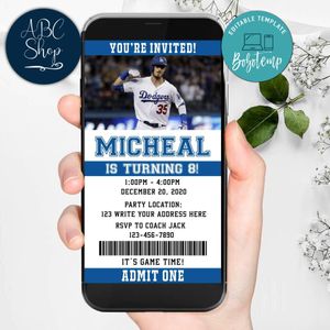 Electronic Los Angeles Dodgers Electronic Invite Birthday Invites DIY