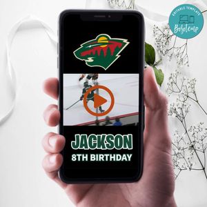 Minnesota Wild Birthday Video Invitation Digital Template Customizable Instant Download