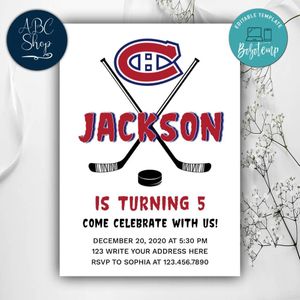 Printable Montreal Canadiens Birthday Invitations Instant Download