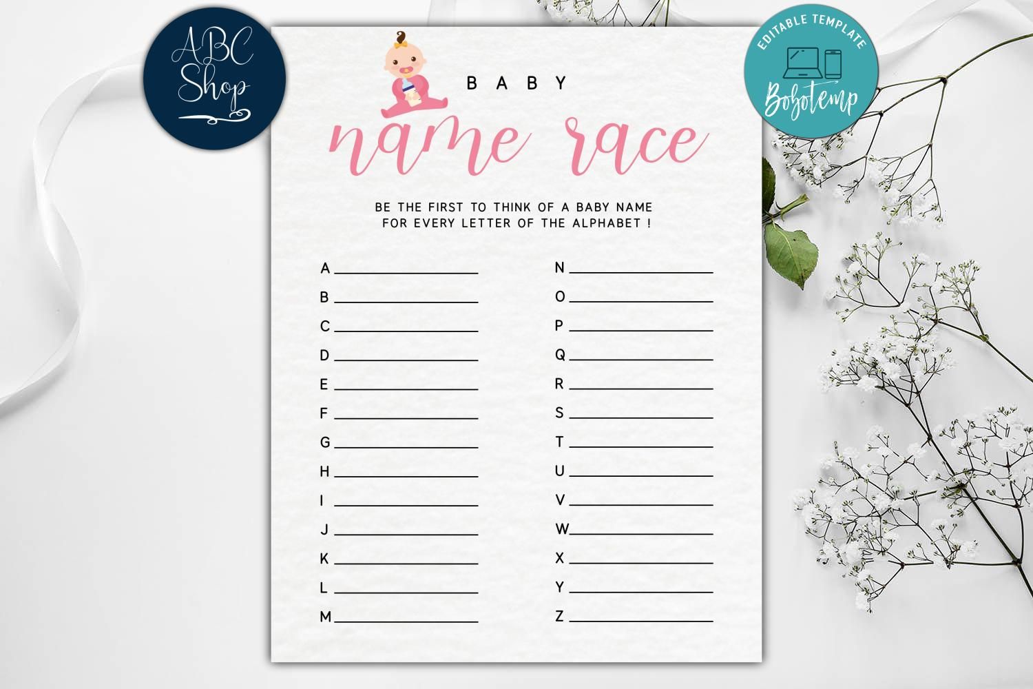 Editable Baby Name Race Baby Girl Baby Shower Game DIY | Bobotemp